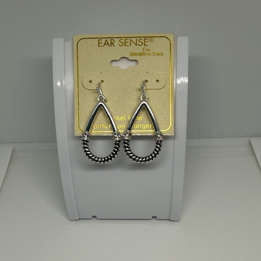 Silver Teardrop Earrings with Rhinestones. Nickel free and Hypoallergenic